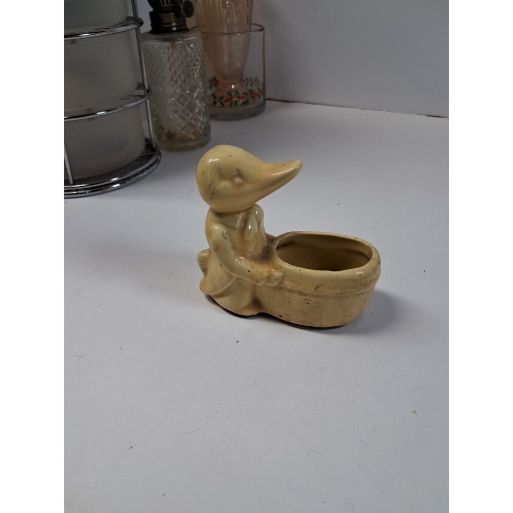 Vintage Mid-Century Shawnee Pottery Penguin in Tuxedo Basket Planter USA
